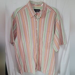 Henry Jacobson seersucker 100% cotton casual striped button down XL